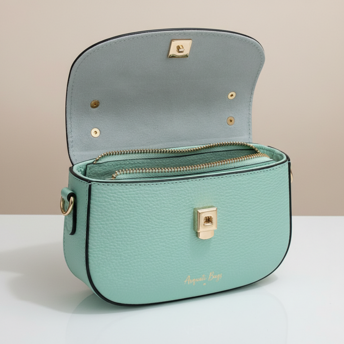 Borsa Gemma verde Tiffany aperta con chiusura interna – Arquati Bags
