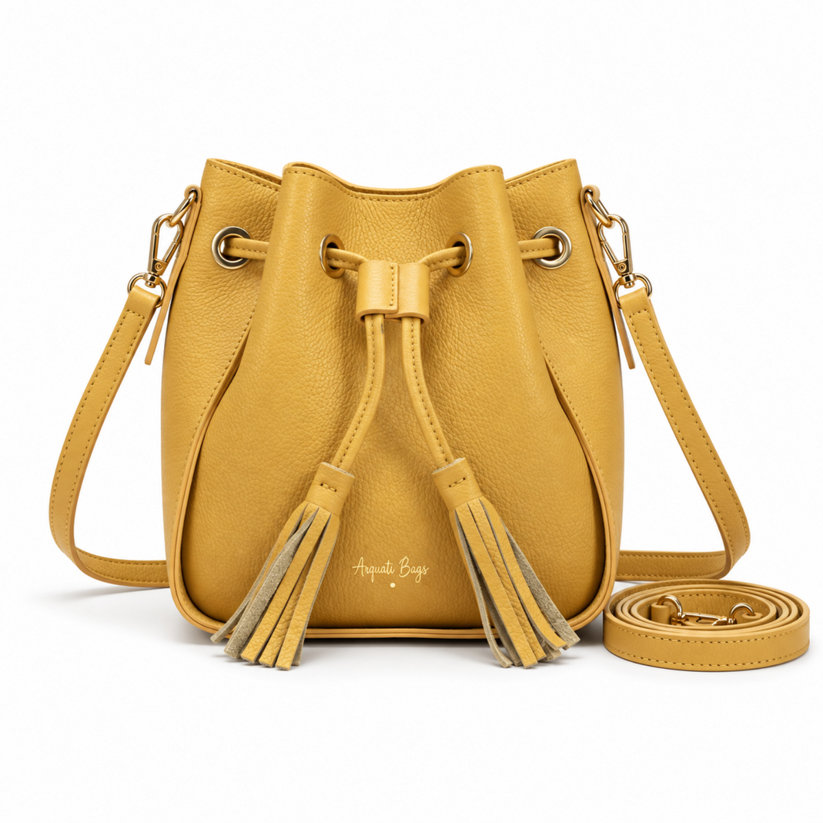 Cleo vista frontale Arquati Bags Bauletto vera pelle Senap