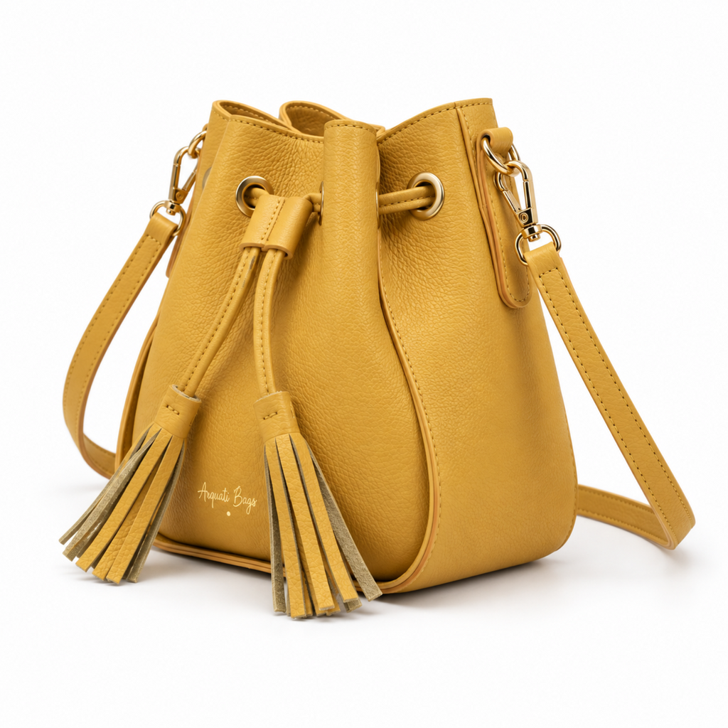 Cleo vista laterale  Arquati Bags Bauletto vera pelle Senape