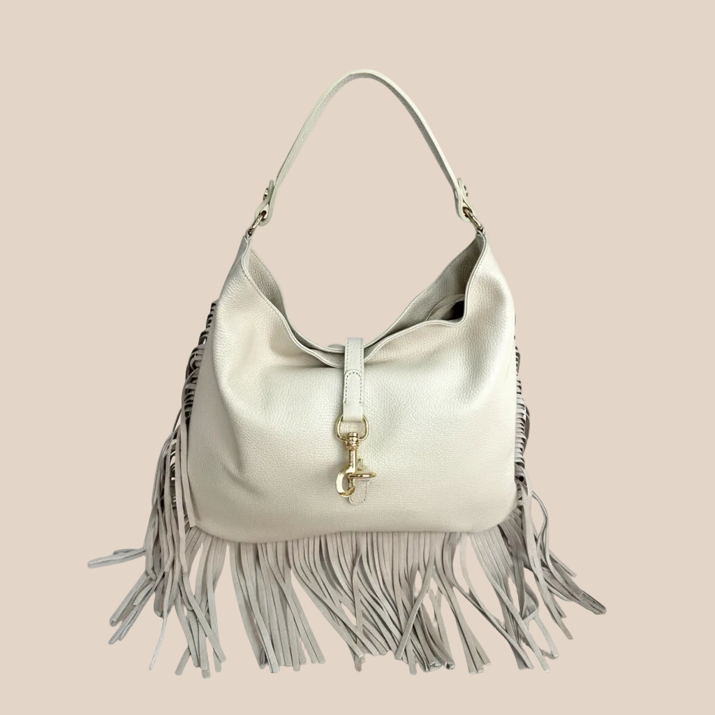 Borsa Francy in vera pelle martellata con frange – Arquati Bags