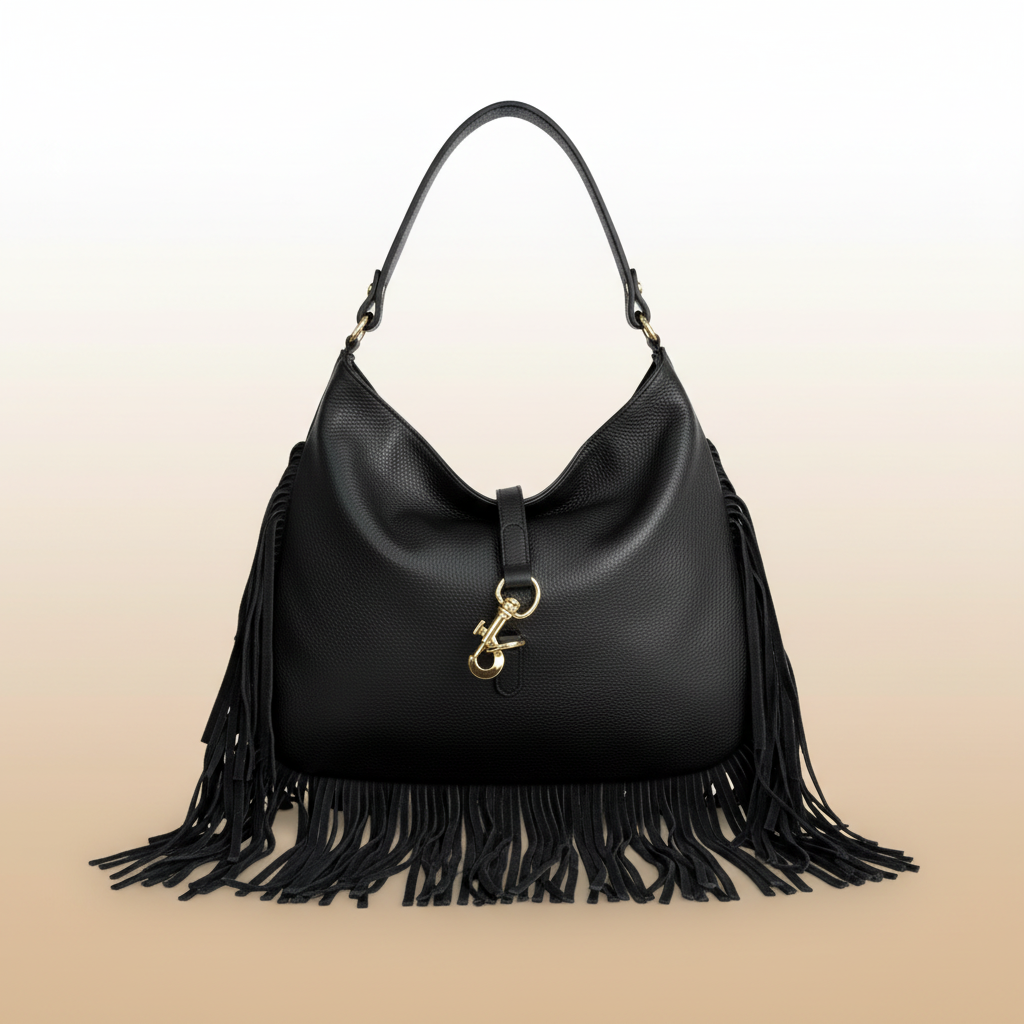 Borsa Francy in vera pelle martellata con frange – Arquati Bags