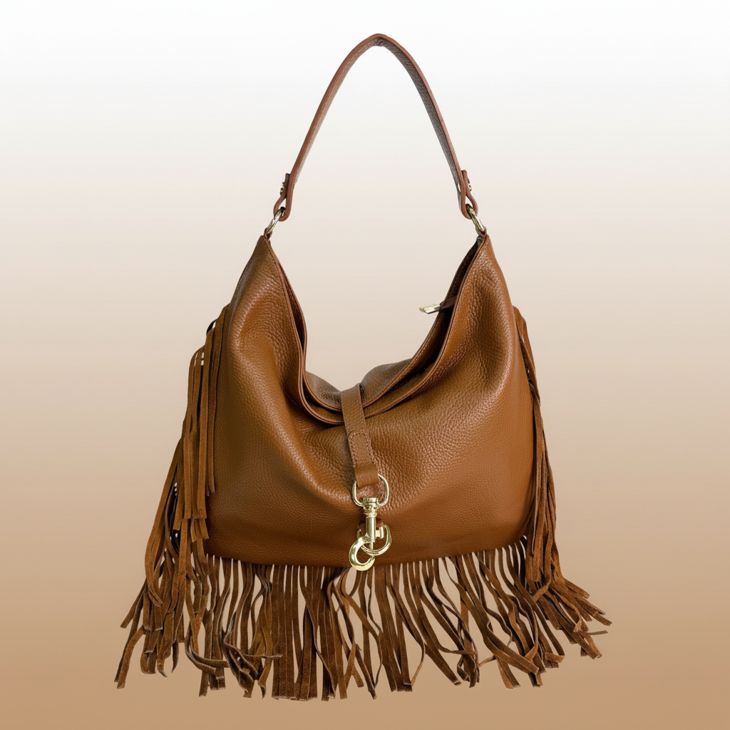 Borsa Francy in vera pelle martellata con frange – Arquati Bags