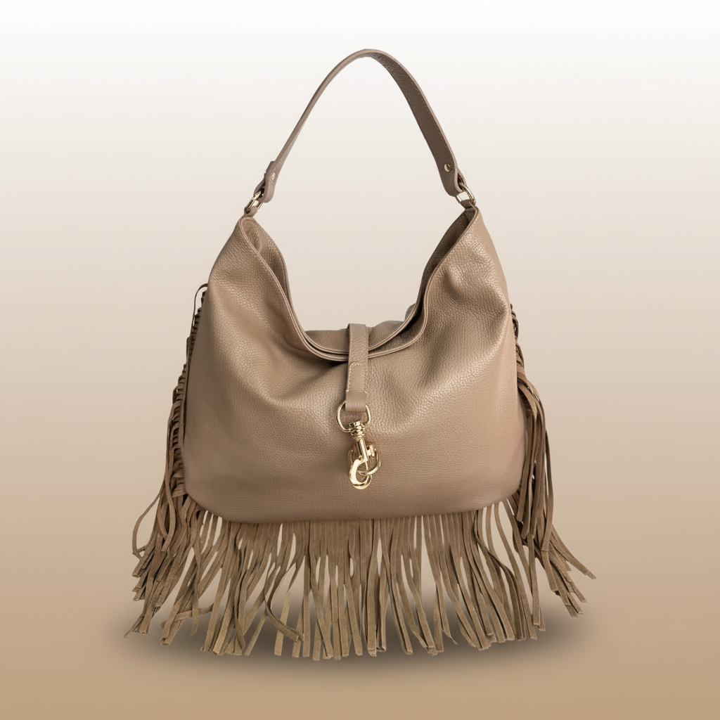 Borsa Francy in vera pelle martellata con frange – Arquati Bags