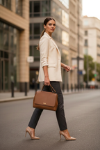 Borsa Moira in vera pelle martellata colore cuoio  portata a mano – Arquati Bags