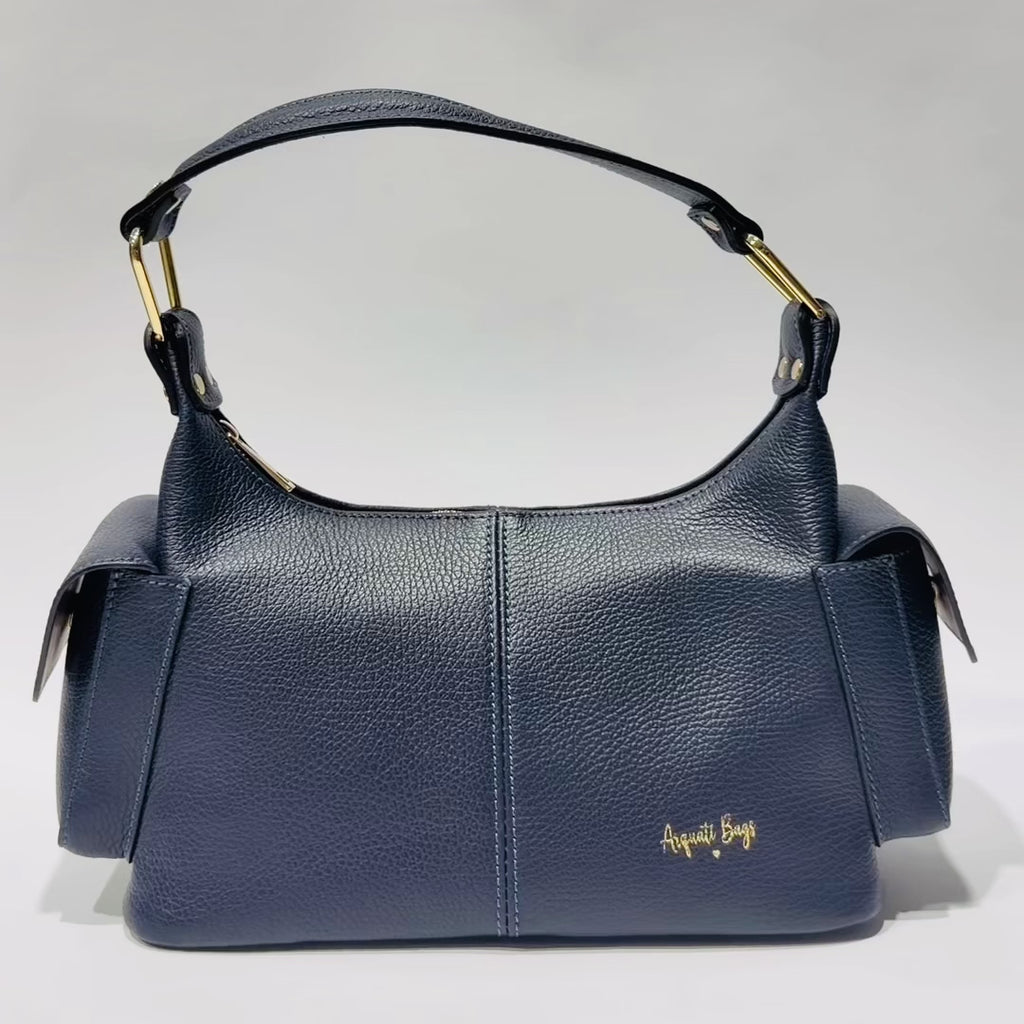video bella blu petrolio vera pelle made in italy Arquati Bags 