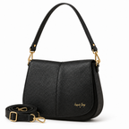 vista frontale  Borsa in vera pelle martellata nera Arquati Bags con tracolla
