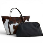 vista pochette borsa  in pelle martellata color testa di moro e cavallino Arquati Bags mod. venus cavallino