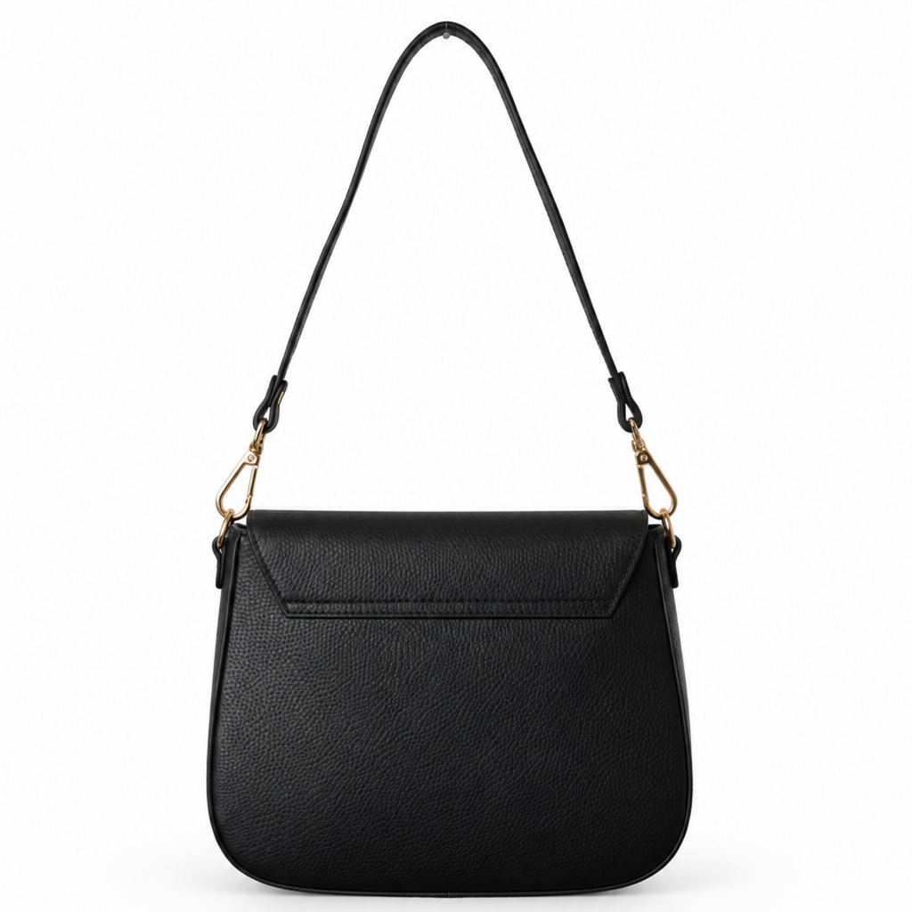 vista posteriore Borsa in vera pelle martellata nera Arquati Bags con tracolla